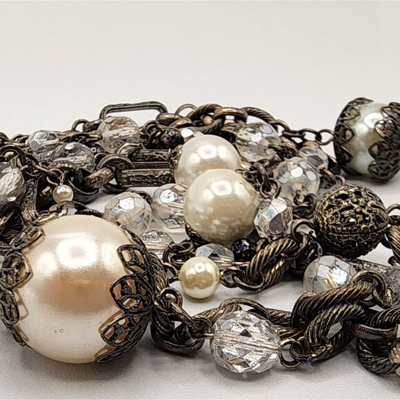 White House Black Market Multi-Strand Necklace Faux Pearls 80s Madonna Style - Picture 2 of 5